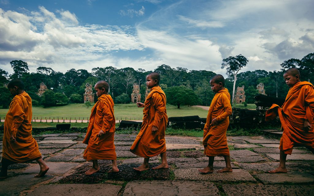 Monks walking in Angkor Thom